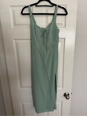 Abercrombie Sage Green Tie-Front Midi Dress